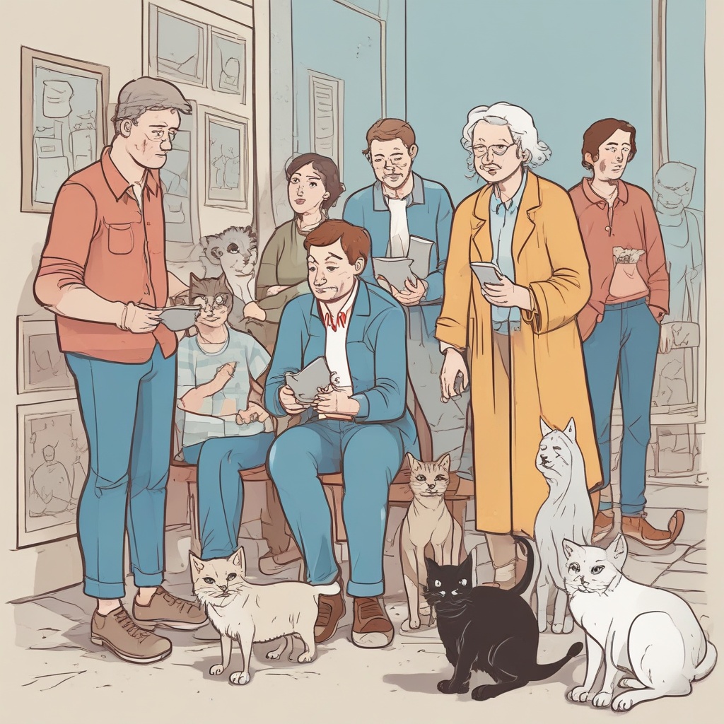 Cartoon showing distressed cats and their owners
