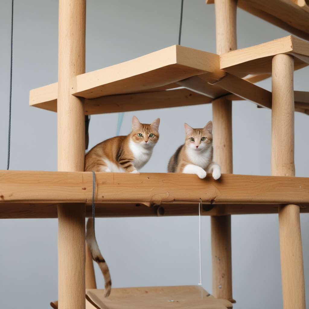 Cats exploring indoor climbing structures